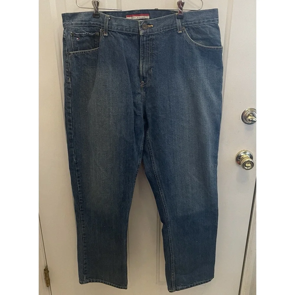 Tommy Hilfiger Jeans Mens 40x32 Blue Medium Wash Cotton Straight Fit‎ Denim
